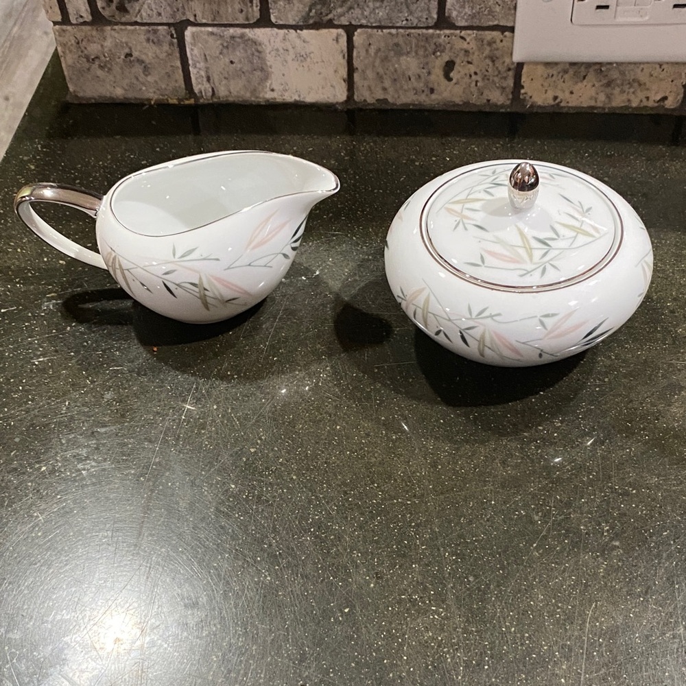 Vintage White and Pink Creamer and Sugar Set